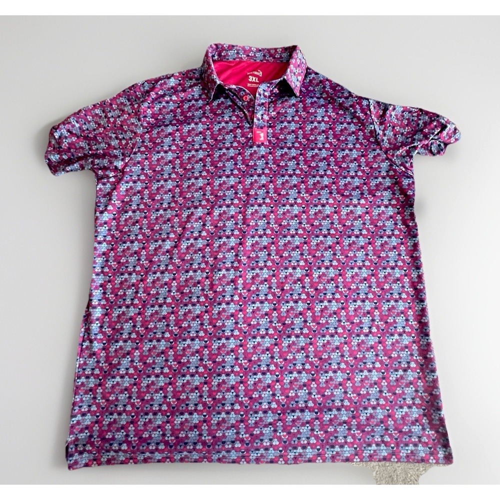 Bogey Bros Golf Polo Shirt Men's 3XL Pink Gray Geometric Performance Stretch